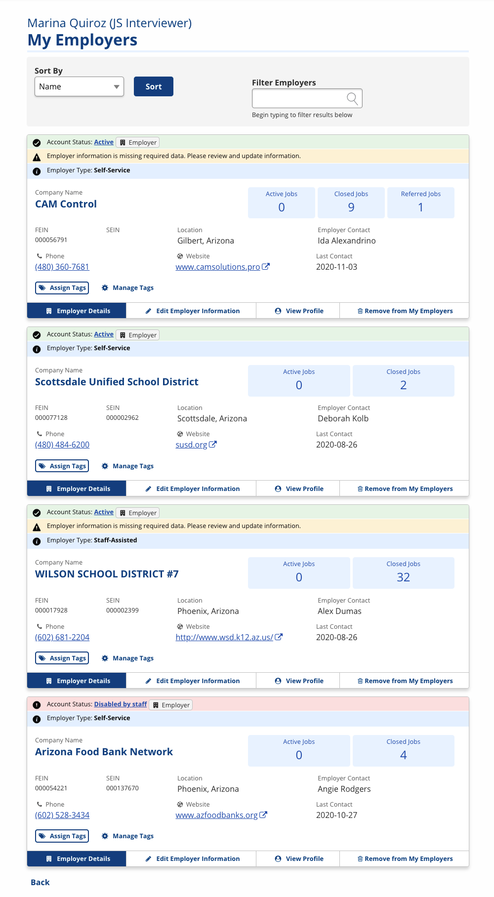 List of Employers who have been bookmarked by a staff