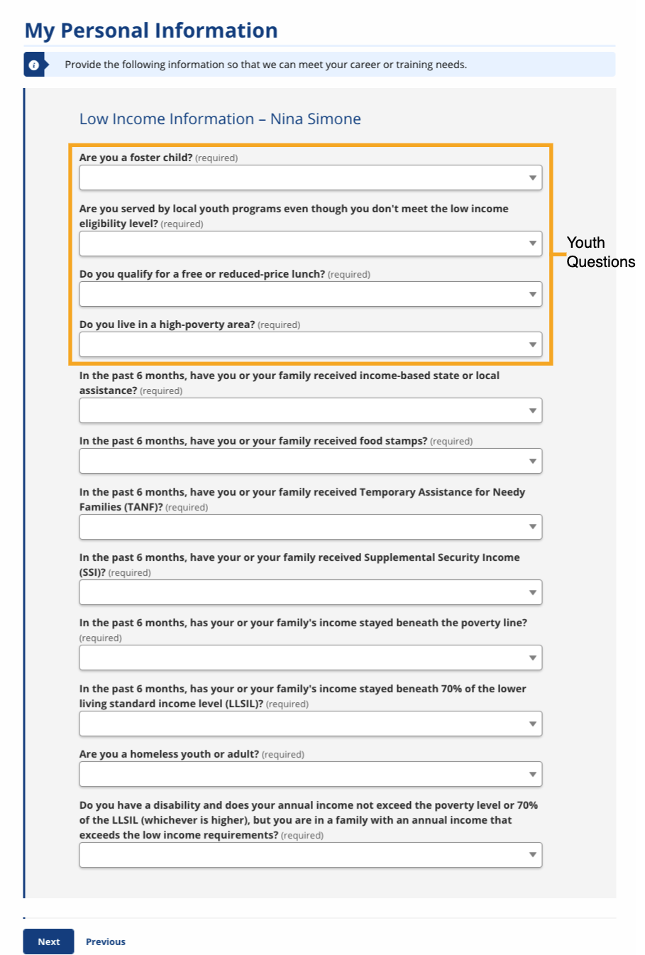 Low Income Information screenshot