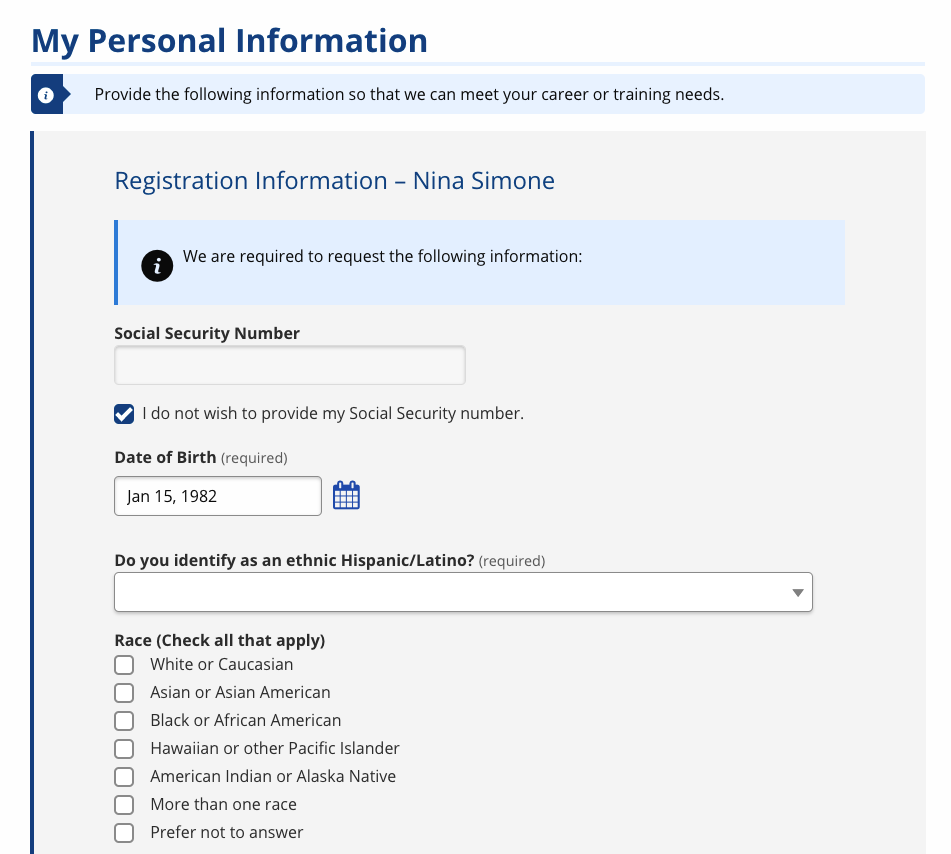 Registration Information screenshot