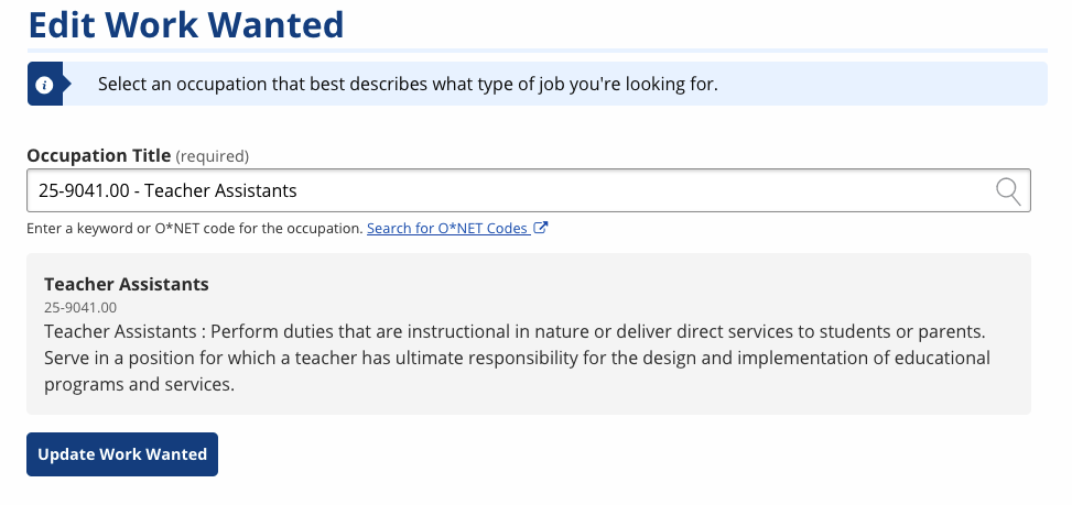 Work Wanted with occupation screenshot