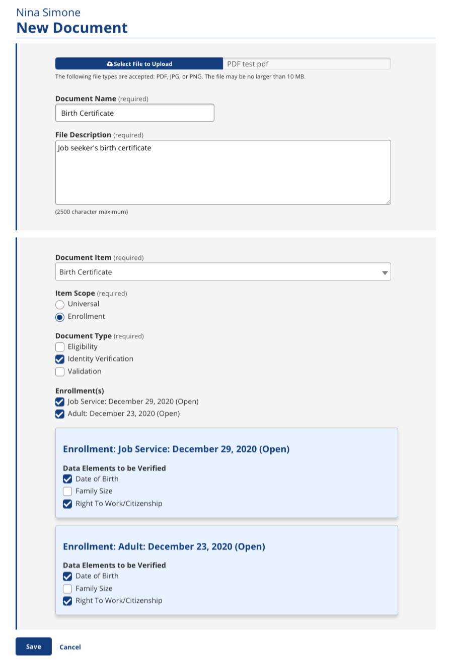 Screenshot of options that display for adding a file that supports multiple enrollments