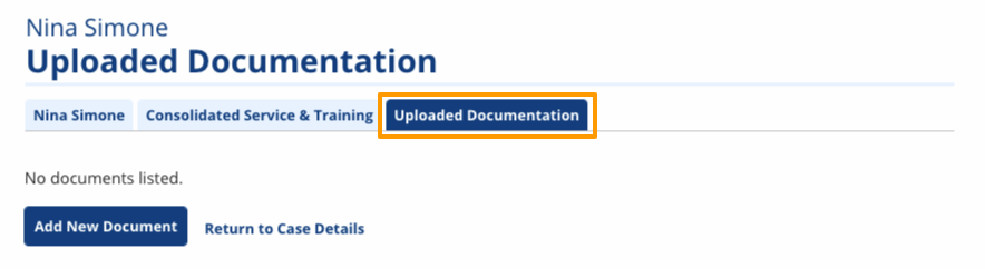 Screenshot of the Uploaded Documentation page with no files added