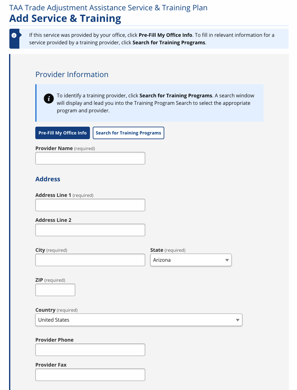 Add Service and Training for TAA