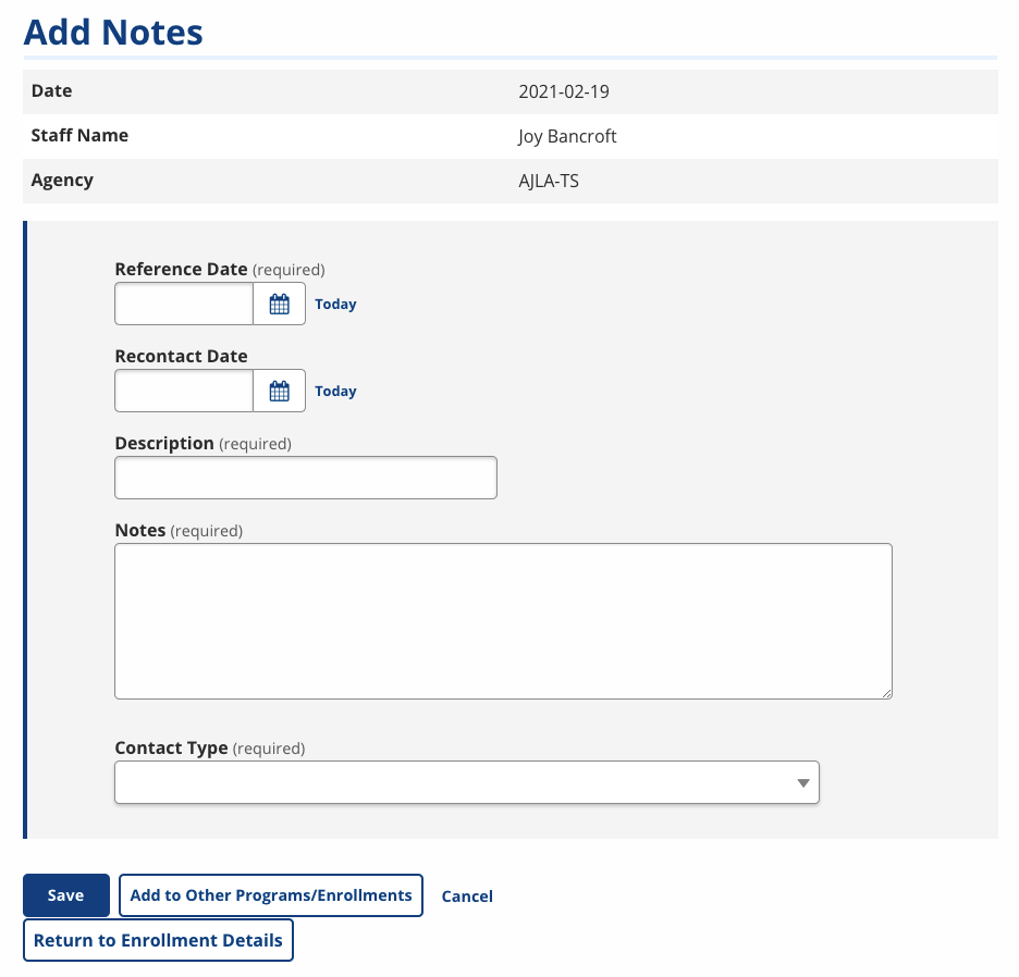 Enrollment Details screenshot with orange boxes around Enrollment Notes