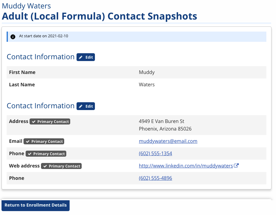 Contact Info Snapshot screenshot