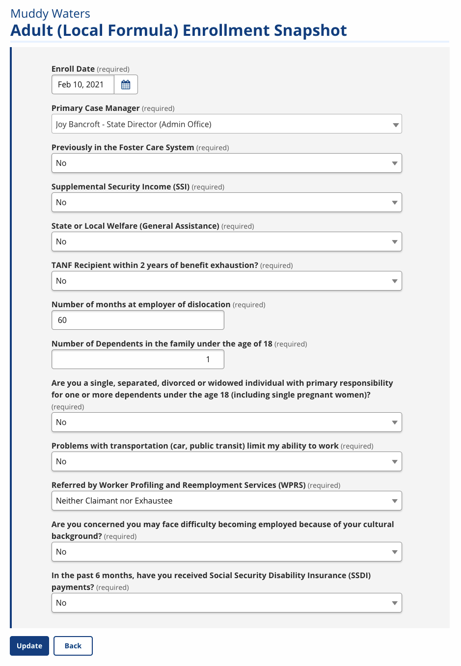 Enrollment Snapshot screenshot