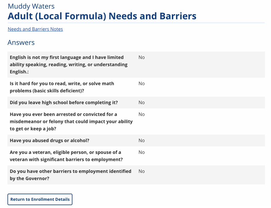 Needs and Barriers Snapshot screenshot