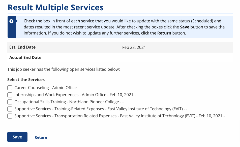 Result Multiple services screenshot