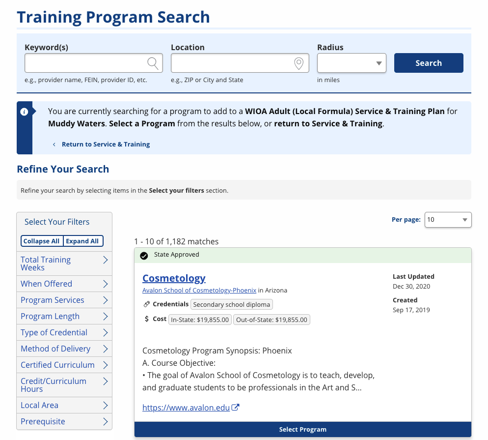 Training Program Search from Service and Training